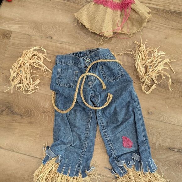Kids Denim Scarecrow Costume with Pink Patch - Picture 1 of 5